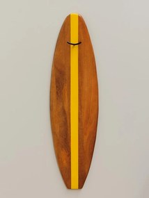 Cuier de perete din lemn de mango și fier, natur și galben, în formă de placă de surf, cu cârlig dublu, 147 x 40 x 8 cm, „Yellow Surf”
