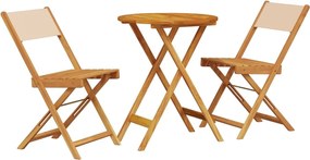 vidaXL Set mobilier bistro, 3 piese, textil bej/lemn masiv