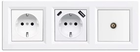 Priză cu împământare Nova, USB, priză TV cu cadru alb