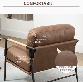 HOMCOM Fotoliu tapitat in stil industrial , fotoliu din piele cu structura de otel, 72x76x80cm, maro