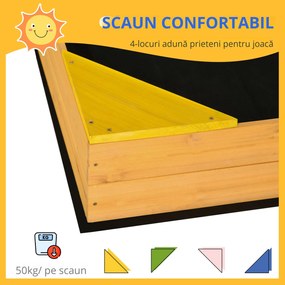 Outsunny Cutie Nisip Copii din Lemn, Design Natural, Rezistent la Intemperii, cu Capac Protecție | Aosom Romania