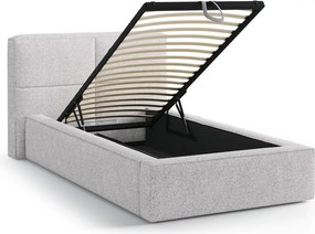 Pat gri deschis tapițat cu spațiu de depozitare cu somieră 90x200 cm Darren – Micadoni