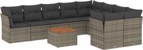 vidaXL Set mobilier de grădină cu perne, 10 piese, gri, poliratan