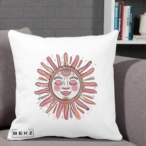 Perna Decorativa Soare Roz Tribal, 40x40 cm, Alba Mata, Husa Detasabila, Perna Inclusa, BEKZ®
