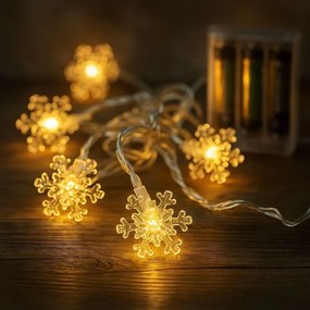 Lanț luminos de Crăciun - fulgi de zăpadă, alb cald, 20 LED-