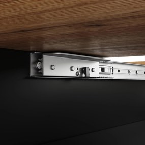 Masă de dining extensibilă cu 3 rafturi și uși din sticlă, 110-140x80x76 cm, Negru