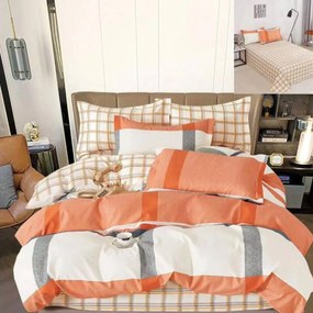 Lenjerie de pat cu elastic, tesatura tip finet, pat 2 persoane, 6 piese, portocaliu, T232