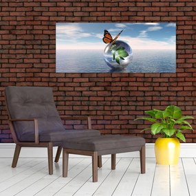 Tablou cu fluture pe bilă din sticlă (120x50 cm)