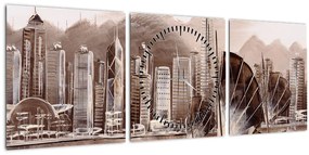 Tablou - Victoria Harbour, Hong Kong, efect sepia (cu ceas) (90x30 cm)