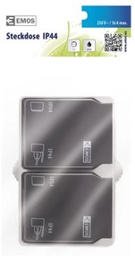 Priza dubla cu impamantare si protectie, cu capac, 16A, montaj aplicat, protectie IP44, pentru exterior, Emos