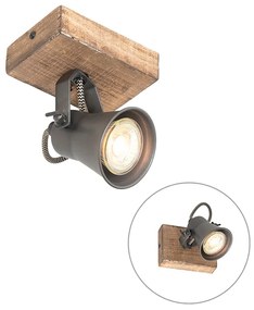 Spotlight rustic negru cu lemn reglabil - Jelle