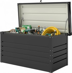Outsunny Cutie de grădină metal 450L cutie pentru perne cu capac dublu perete 120 x 61 x 62 cm impermeabilă cu închidere Gri | Aosom Romania