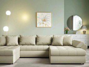 Colțar extensibil dumonde cu ladă de depozitare si sezut confortabil din spuma high-density, Loana U Enjoy Camel 355x185 cm