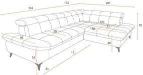 Canapea colțar extensibilă în L MARANO, dreapta, culoare măslinie