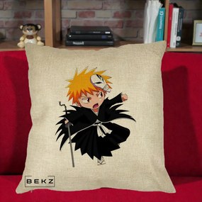 Perna Personalizata Bleach Ichigo Chibi cu Masca, 40x40 cm, Crem, Husa Detasabila, Perna Inclusa, BEKZ®