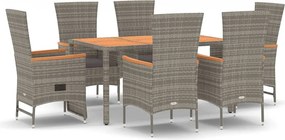 vidaXL Set mobilier de grădină cu perne, 7 piese, gri, poliratan