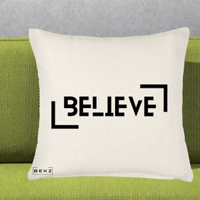 Perna Decorativa Believe Minimalist, 40x40 cm, Crem Reliefat, Husa Detasabila, Perna Inclusa, BEKZ®