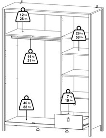 Șifonier alb cu oglindă 150x199x58 cm Madrid – Tvilum