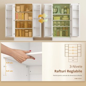HOMCOM Dulap de Bucătărie cu 8 Rafturi pentru Condimente și 2 Sertare, 60x40x159 cm, Alb | Aosom Romania