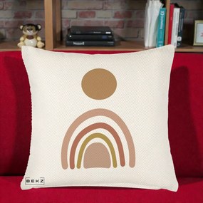 Perna Decorativa Boho Rainbow Sun, 40x40 cm, Crem Reliefat, Husa Detasabila, Perna Inclusa, BEKZ®