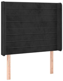 Pat continental cu saltea si LED, negru, 80x200 cm, catifea Negru, 80 x 200 cm, Benzi orizontale