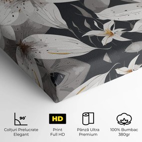 Tablou Canvas, 40x80cm, Dormitor si Living, Flori, Crini, White Grey Lily