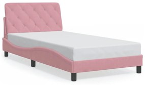3213842 vidaXL Cadru de pat cu lumini LED, roz, 100x200 cm, catifea