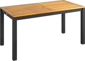 Outsunny Masă de grădină din lemn pentru 6 persoane cu suprafață din șipci, orificiu 150x75x75 cm, natural | Aosom Romania