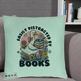 Perna Personalizata Easily Distracted by Books, 40x40 cm, Verde Menta, Husa Detasabila, Perna Inclusa, BEKZ®