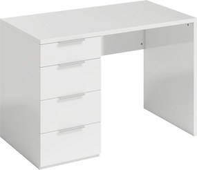 HOMCOM Birou Compact, 110x61.5x75 cm Birou Modern cu 4 Sertare, Masă pentru Computer, Cameră și Birou, Alb Lucios | Aosom Romania