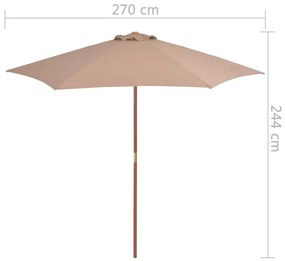 Umbrela de soare de exterior cu stalp din lemn, taupe, 270 cm Gri taupe