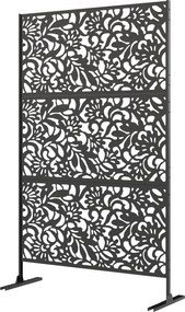 Outsunny Panou paravan decorativ exterior Claustra decorativă grădină 3 panouri cu model floral Oțel 122 x 45 x 198 cm Negru | Aosom Romania