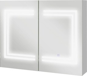 kleankin Oglindă Baie cu Dulap și LED, 80 x 65cm, Ușă Soft Close, Reglabilă pe 3 Culori, Rafturi Ajustabile, Alb Lucios | Aosom Romania