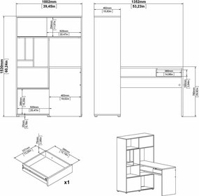 Birou de colt cu biblioteca in decor de stejar Jackson Hickory, EFREM PLUS