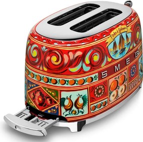 Prajitor de paine SMEG Dolce & Gabbana Sicily is my Love! TSF01DGEU, 950 W, 2 felii, 6 trepte, Tava pentru firimituri, Cablu integrat, Otel inoxidabil, Multicolor