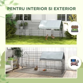 PawHut Cușcă pentru găini cu Acoperiș din Țesătură 220x85x103cm Argintiu | Aosom Romania