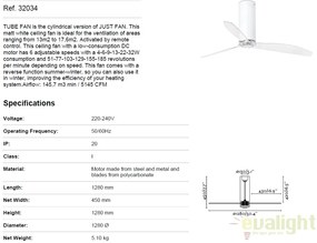 Ventilator cu telecomanda Tube alb mat / transparent 32034