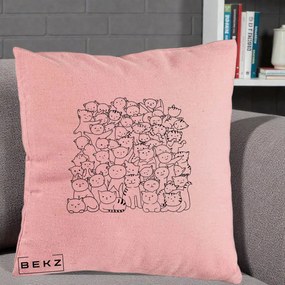 Perna Personalizata Many Cats Pattern Alb-Negru, 40x40 cm, Roz, Husa Detasabila, Perna Inclusa, BEKZ®