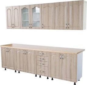 Bucatarie Zebra 260 cm din MDF Sonoma Mustata cu blat termoizolant artar