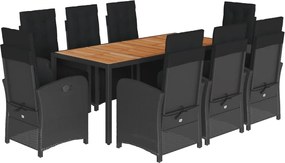 vidaXL Set mobilier de grădină cu perne, 9 piese, negru, poliratan