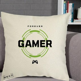 Perna Personalizata Forever Gamer, 40x40 cm, Ecru, Husa Detasabila, Perna Inclusa, BEKZ®