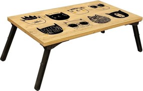 Masa laptop GUSTO CATS, stejar/negru, PAL melaminat, 60x35x25 cm