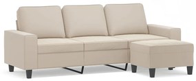 Canapea cu 3 locuri si taburet, crem, 180 cm, microfibra