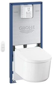 Set vas WC suspendat Grohe Sensia Rimless cu functie bideu electric alb lucios, rezervor Rapid SLX si capac softclose