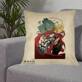 Perna Personalizata Fullmetal Alchemist Brotherhood Edward si Al Poster, 40x40 cm, Crem, Husa Detasabila, Perna Inclusa, BEKZ®