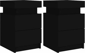 vidaXL Noptiere cu lumini LED, 2 buc., negru, 35x39x55 cm