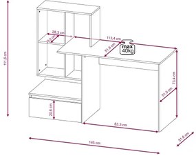 Birou cu poliță MARLO, gri beton/alb