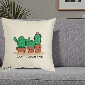 Perna Decorativa Cactus Funny Can't Touch This, 40x40 cm, Ecru, Husa Detasabila, Perna Inclusa, BEKZ®