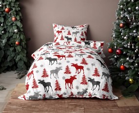 Lenjerie de pat din flanel alb, CHRISTMAS MOOSE