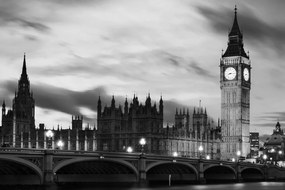 Fototapet autoadeziv Big Ben nocturn în Londra în alb-negru